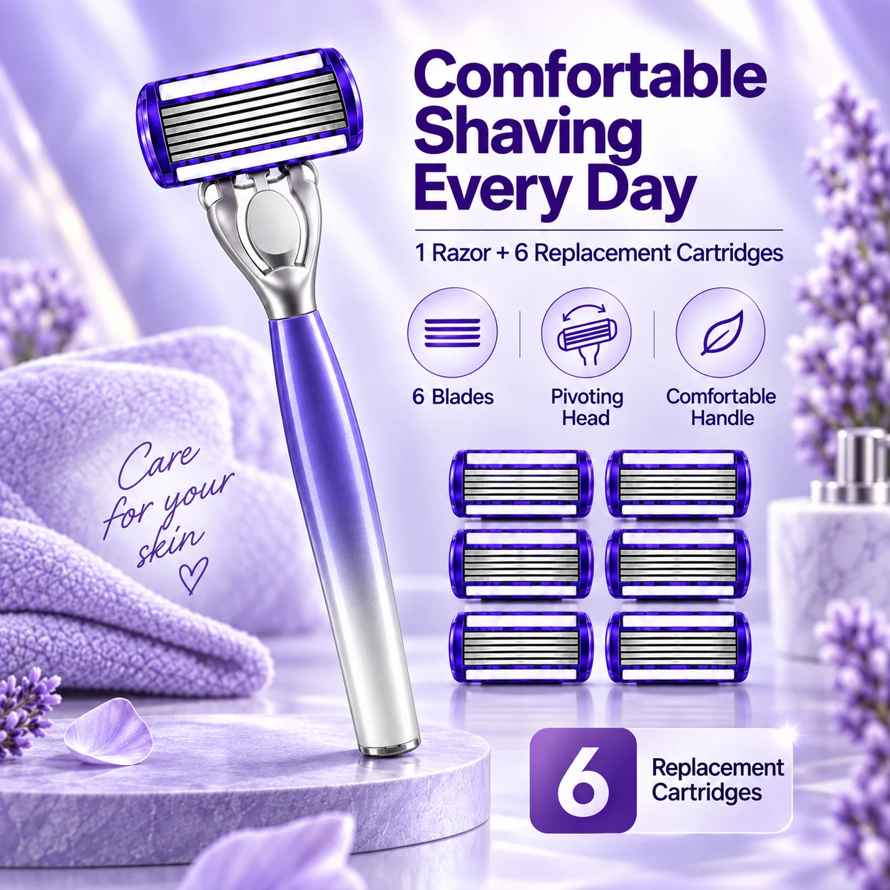 Men's 5-Blade Shaving Set Razor Handle with 6 Replaceable Cartridges Grooming Kit for Smooth Shave