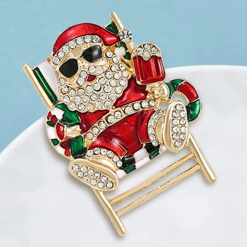 FTCY Cool Christmas Father Brooches For Unisex Rhinestone Enamel Santa Claus Pin Christmas Party Brooch Gifts