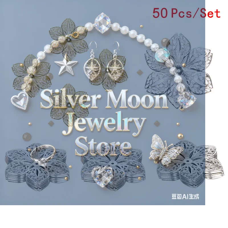 

50Pcs/Set Filigree Flower Crafts Charms Connectors DIY Pendant Jewelry Findings