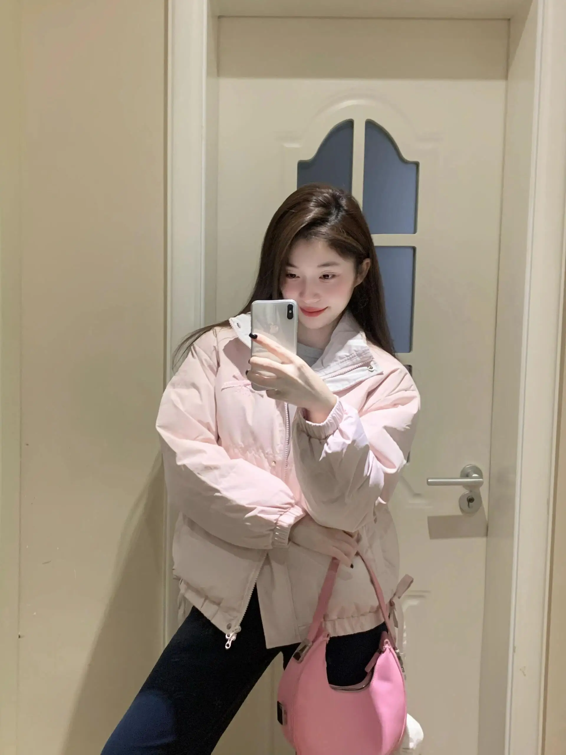 

Korean Sle Women's Cotton Jaet with Stand Collar And Bow Tie Thiened down Cotton Coat Winter New Sle School Sle Sma...