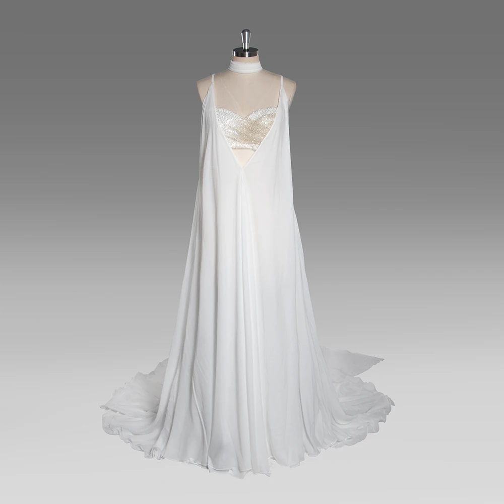 

Silk Chiffon White Wedding Dresses and Evening Bridesmaid Dresses for Photo Shoot Woman Ceremony Dress for Photoshoot YW250067