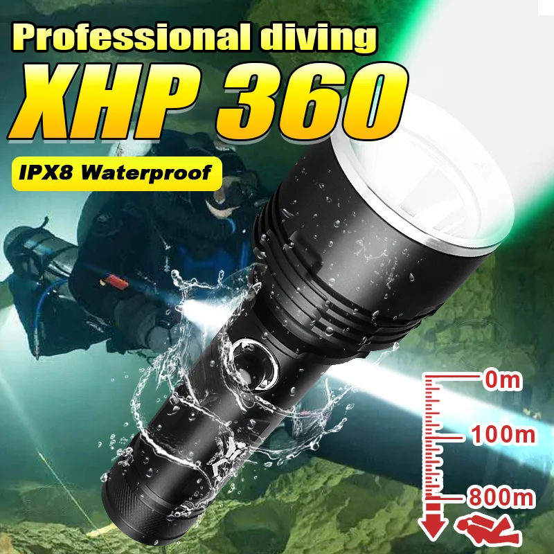 

100000LM супер яркий дайвинг фонарь IPX8 водонепроницаемый дайвинг факел XHP360 светодиодный профессиональный дайвинг свет мощный подводный 800м фонарь