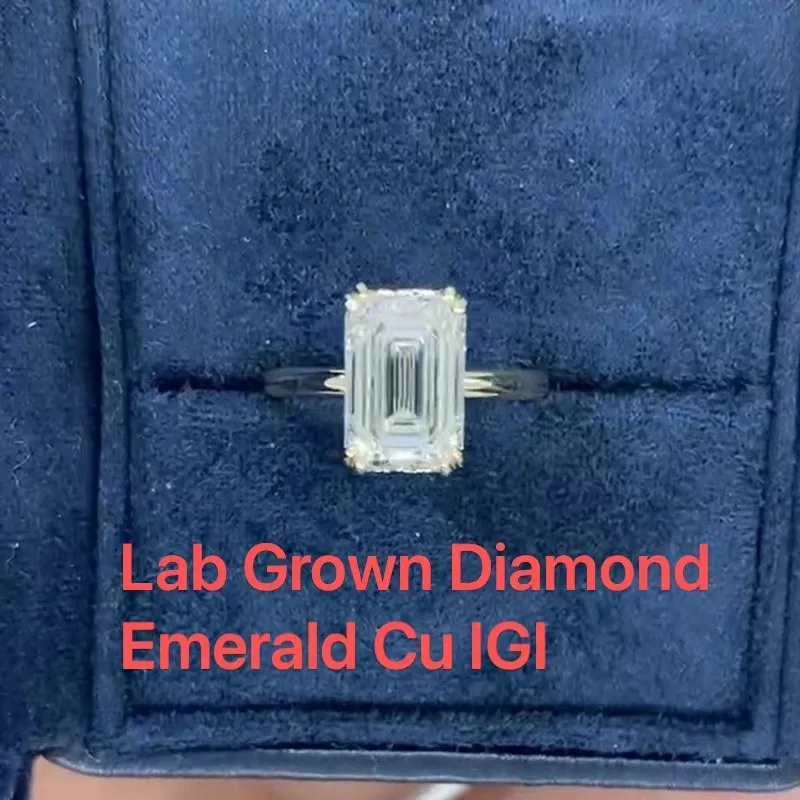 IGI certifikát 1ct smaragd krájet CVD HPHT laboratoře grown diamant zásnuby prsten DEF VS-VVS bílá zlato 14k svatební prsten pro žena