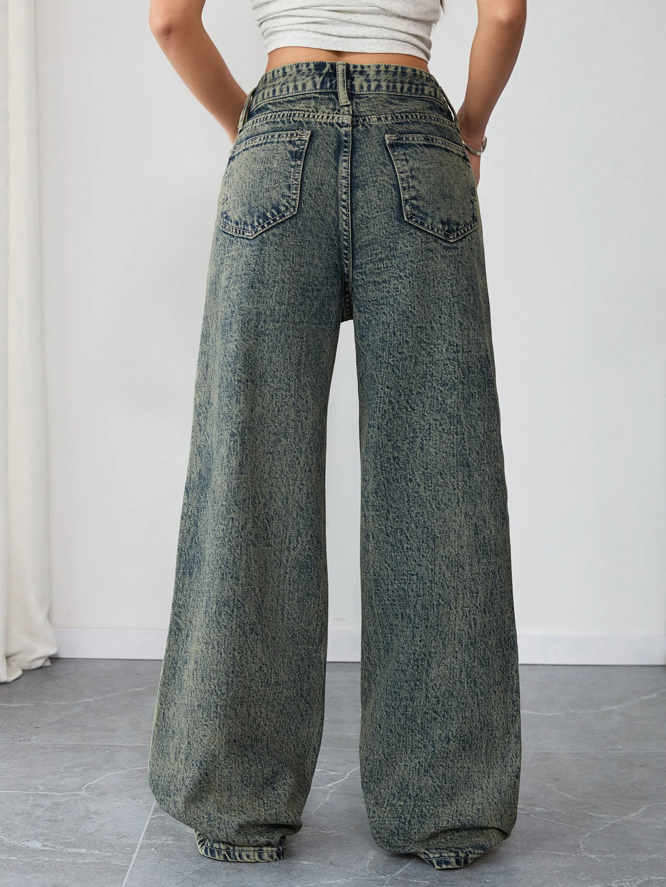 Pantalones vaqueros de mezclilla de pierna ancha de cintura alta para mujer, ropa de calle de moda, pantalones sueltos para damas