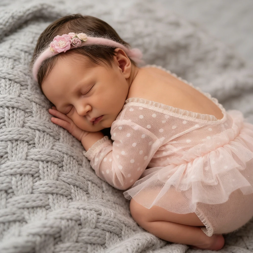 Newborn Photography Props Pastel Pink Polka Dot Tulle Romper Baby Photo Shoot Outfit Newborn Photo Accessories 0-3 Months