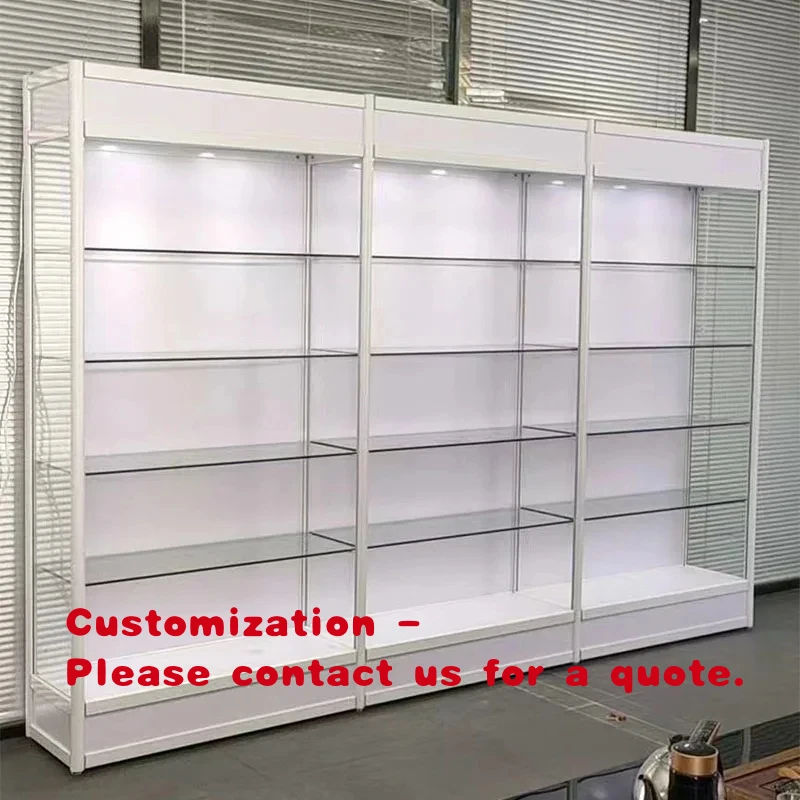 custom.Full View Wooden Tempered Glass Display Cabinet Retail Shops