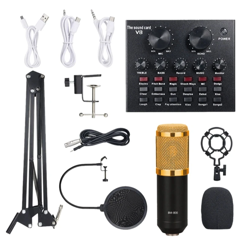 

BM800 Microphone Kit With V8 Sound Card Professional Microphone Studio Condenser Microphone For Computer