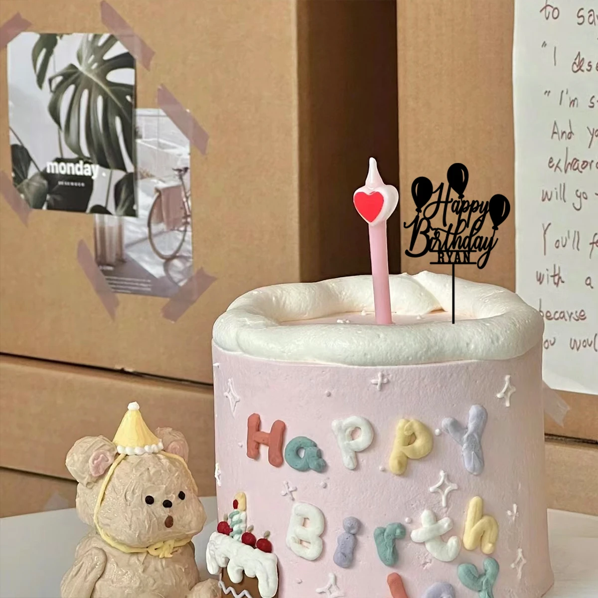 1PC Affordable Happy birthday wishes with star patterns Customized Name Cake Sign Cake Ornaments Unique Birthday Party Décor