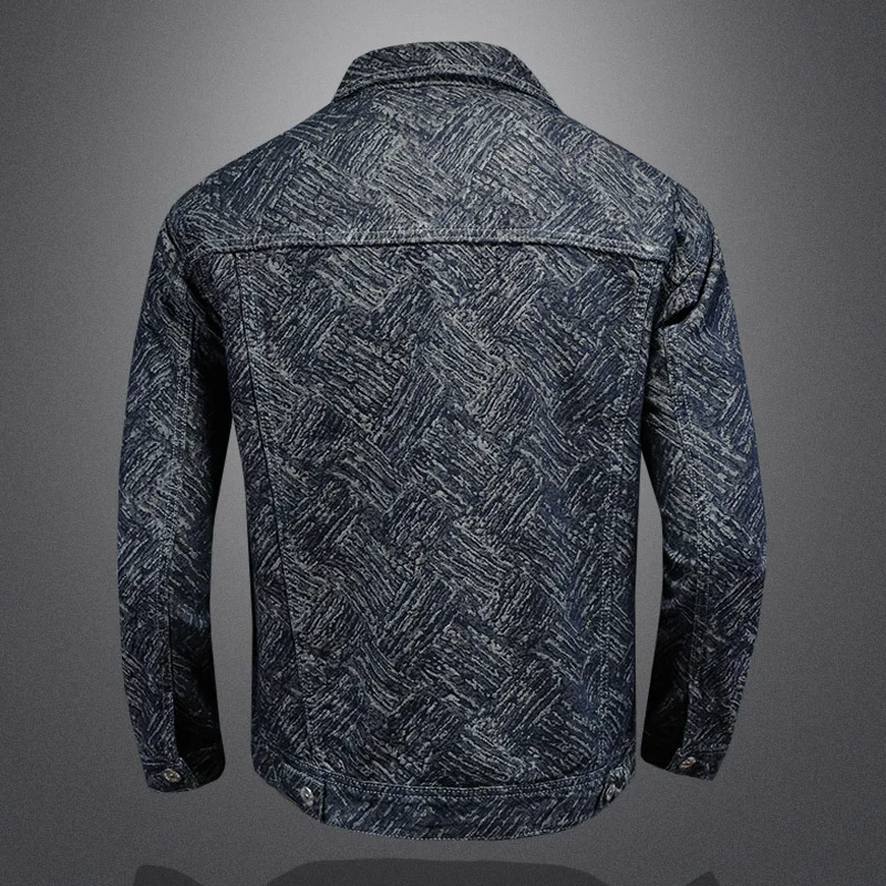 High Quality Casual Jacquard Denim Jacket Men's Spring Versatile Business Social Denim Jacket Retro Streetwear Motorcycle Coats