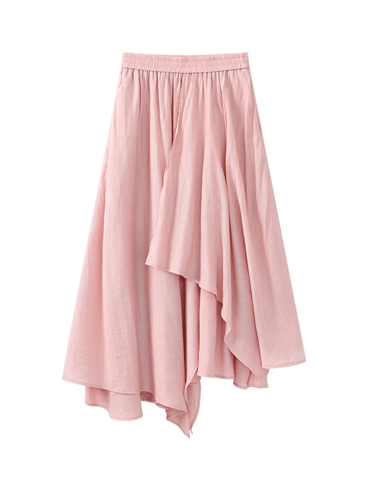 Irregular Patchwork Midi Skirt for Women Summer Loose Flowing High Waist Elastic Waist Skirt Casual Lightweight A-Line Skirt