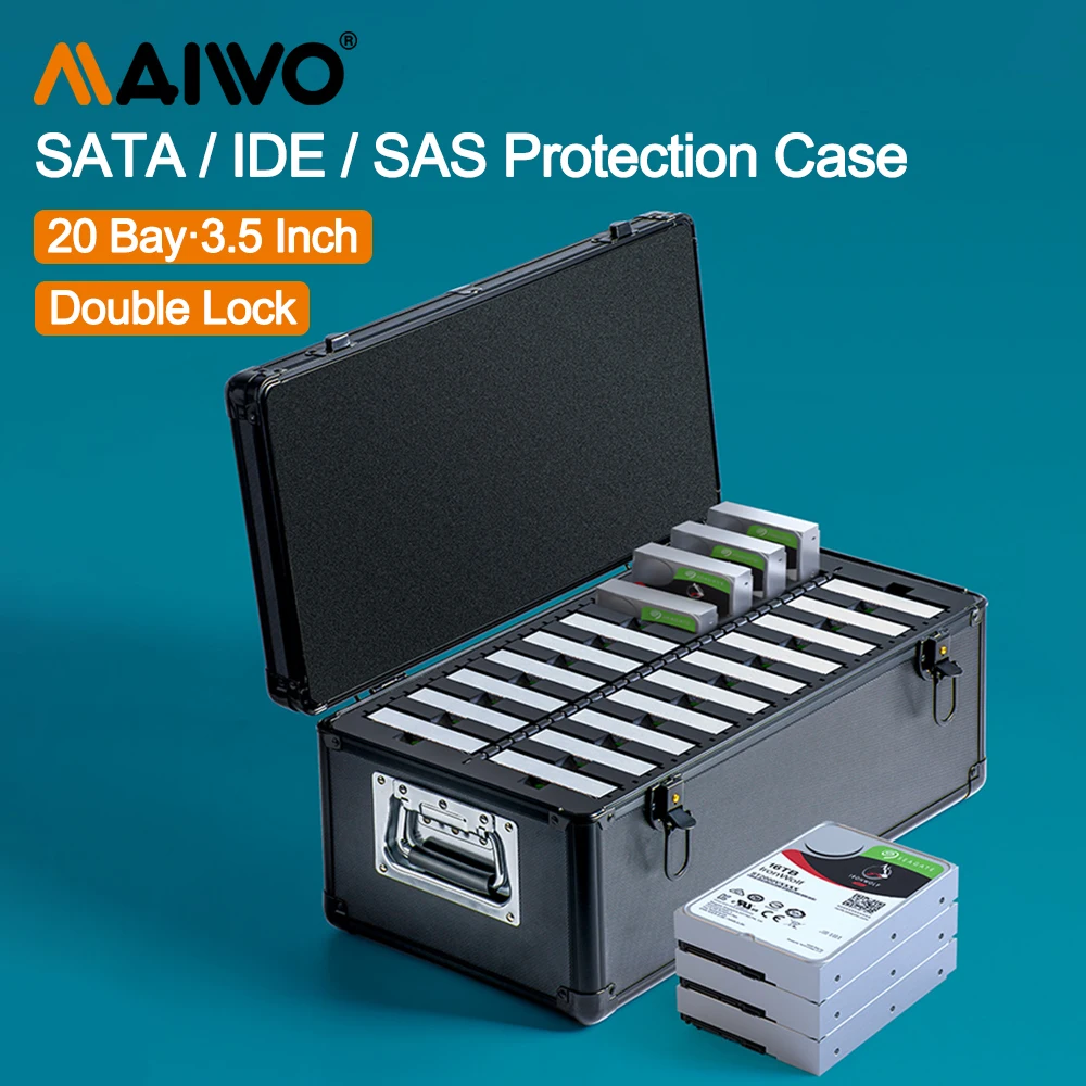 حافظة حماية القرص الصلب MAIWO لمحرك الأقراص الصلبة SATA / SAS / IDE مقاس 3.5 بوصة مع قفل أمان ووسادة توسيد صندوق تخزين HDD حقيبة #1