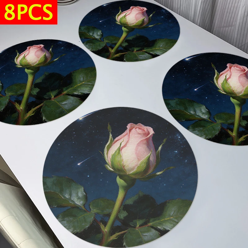 

8pcs Placemats -Cosmic Floral Roses design, 38x38cm Table Mats, Plate Mats,suitable for families festival table decoration