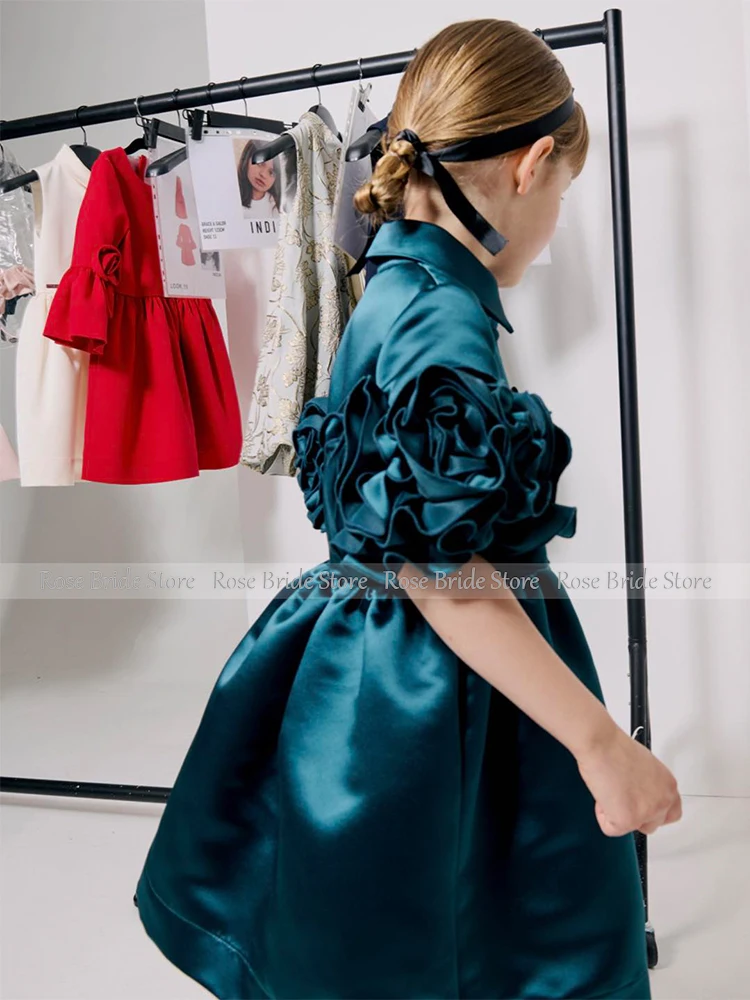 Customized Party Dress for Girl Flowers Short Sleeves A Line Luxury Birthday Gowns for Children Ruched Modern Girls Dresses 2026