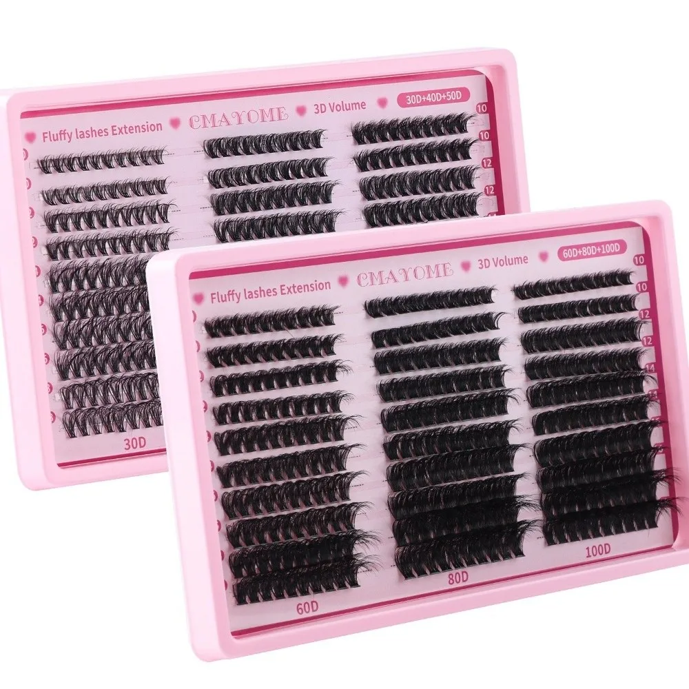 300Pcs Bond and Seal False Eyelashes Cluster Design 30-Row Large Capacity Gluing Lashes 8-18mm Mix 30D/40D/50D/60D/80D/100D