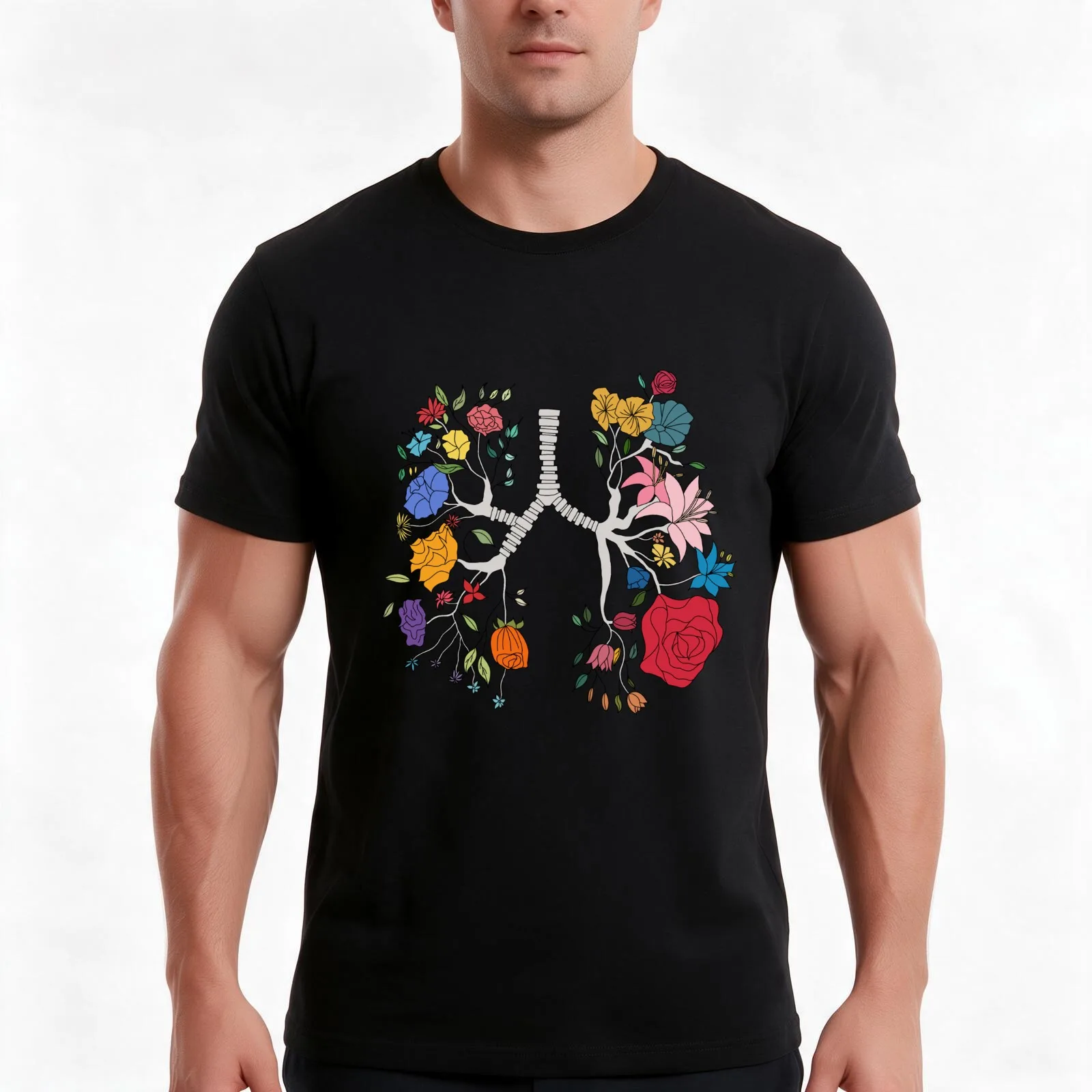 Flower lungs T-Shirt, Summer Casual Cotton Tee, Oversized Streetwear Tops, Vintage Graphic Print, Loose Fit Short Sleeve