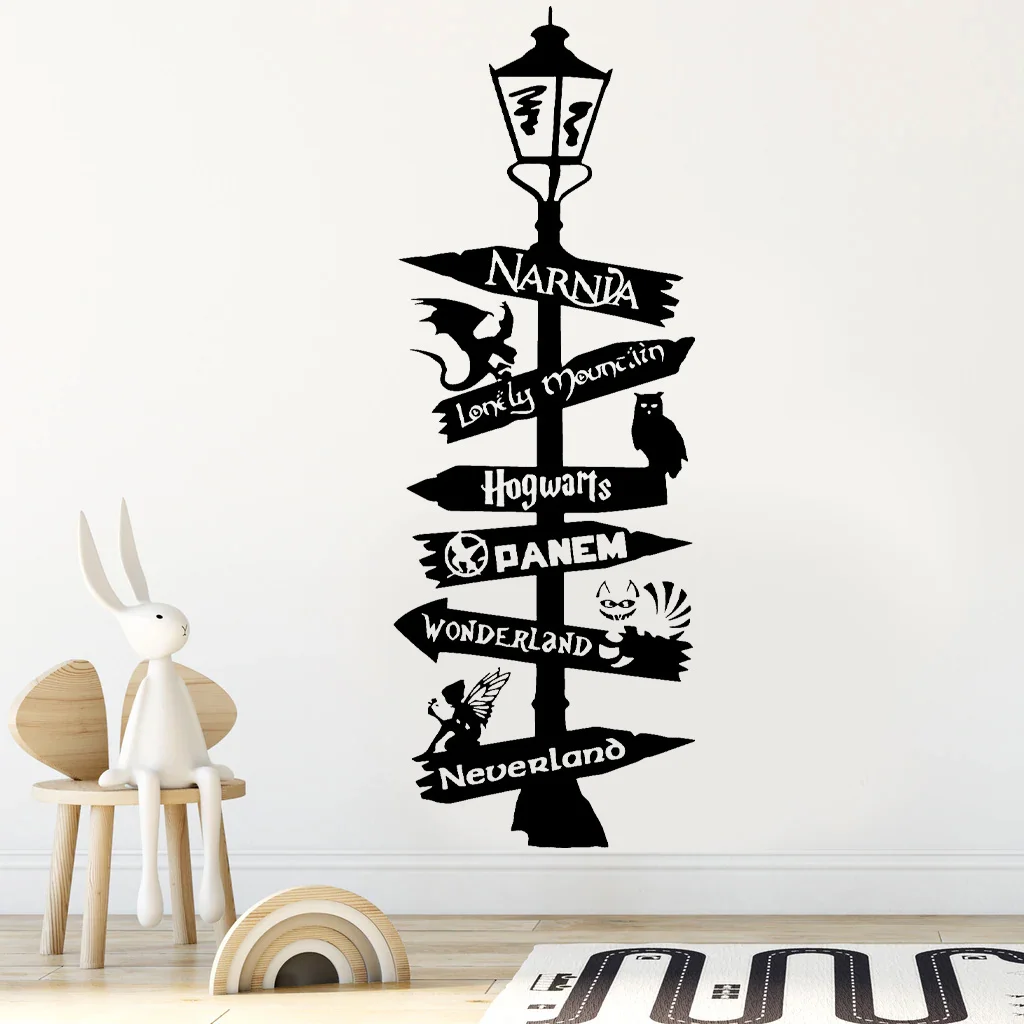 Fandom Lamp Sign Road Sign Wall Sticker Vinyl Fairy Tales Geek Books Nursery Decor Cartoon Decal Kids Room Playroom Mural A684