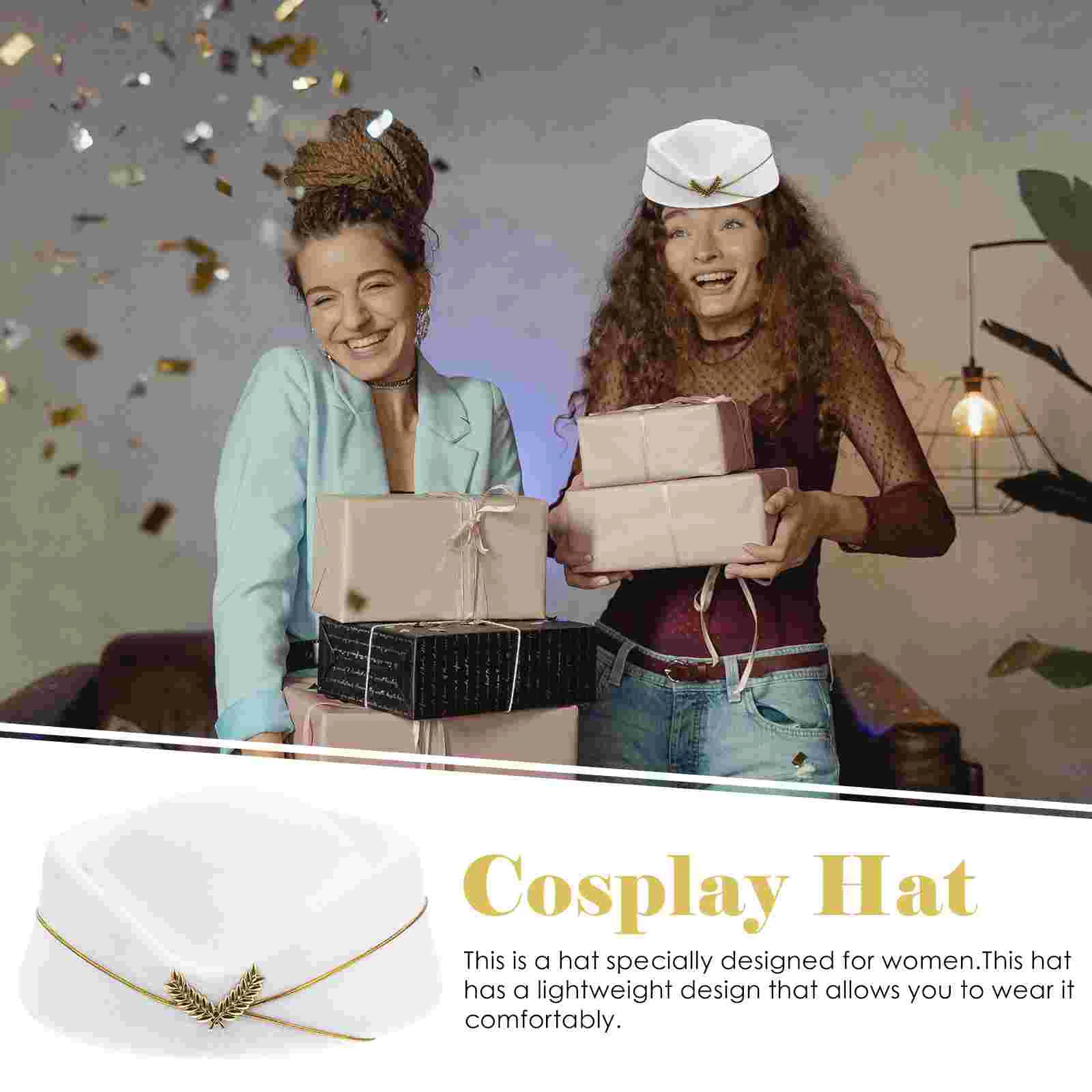 White Elegant Flight Attendant Stewardess Hat Airline Costume Decorative Ladies Cosplay Beret Air Hostess Uniform Accessory
