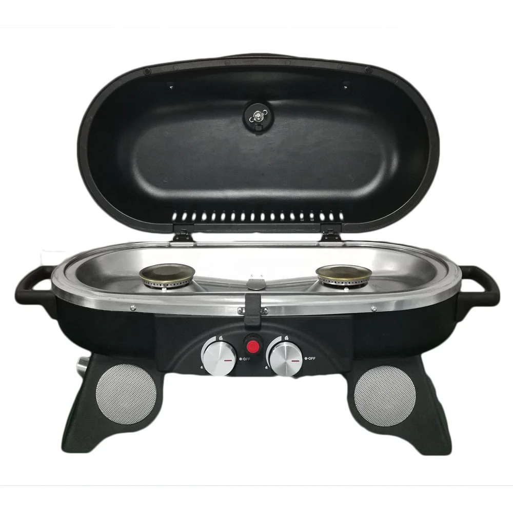 Outdoor camping gas barbecue grill with sound system