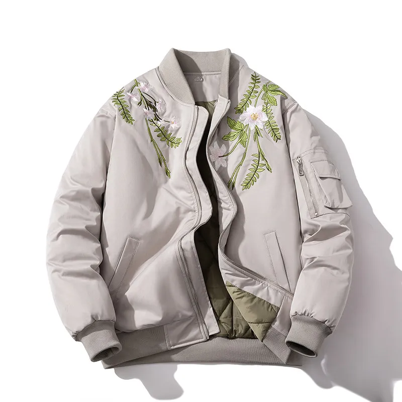 National Fashion Retro Floral Embroidered Pilot Jacket Cotton-Padded Men's and Women's Winter Baseball Uniform Thickened