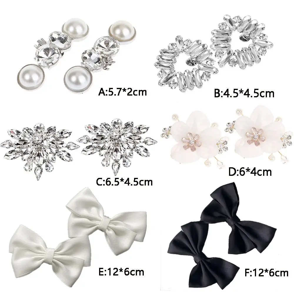 2Pcs Rhinestone Shoe Clip Silk Flower Shoe Decorations Shiny Decorative Clips Charm Buckle Wedding Brooch Bride Shoe Accessories