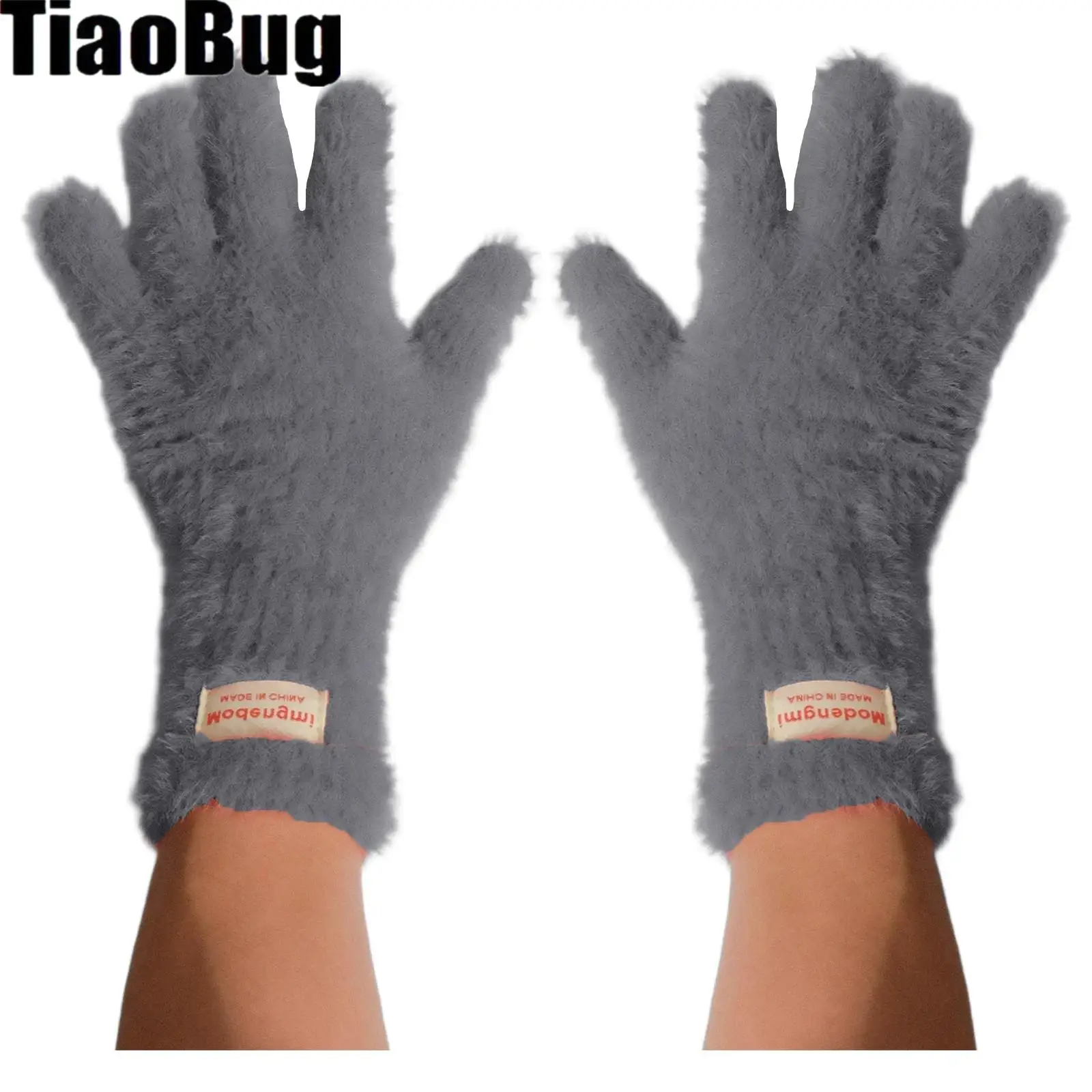 

Thermal Knit Gloves Mitten Plush Gloves Extended Warm Gloves Solid Color Touch Screen Elastic Gloves for Cold Weather
