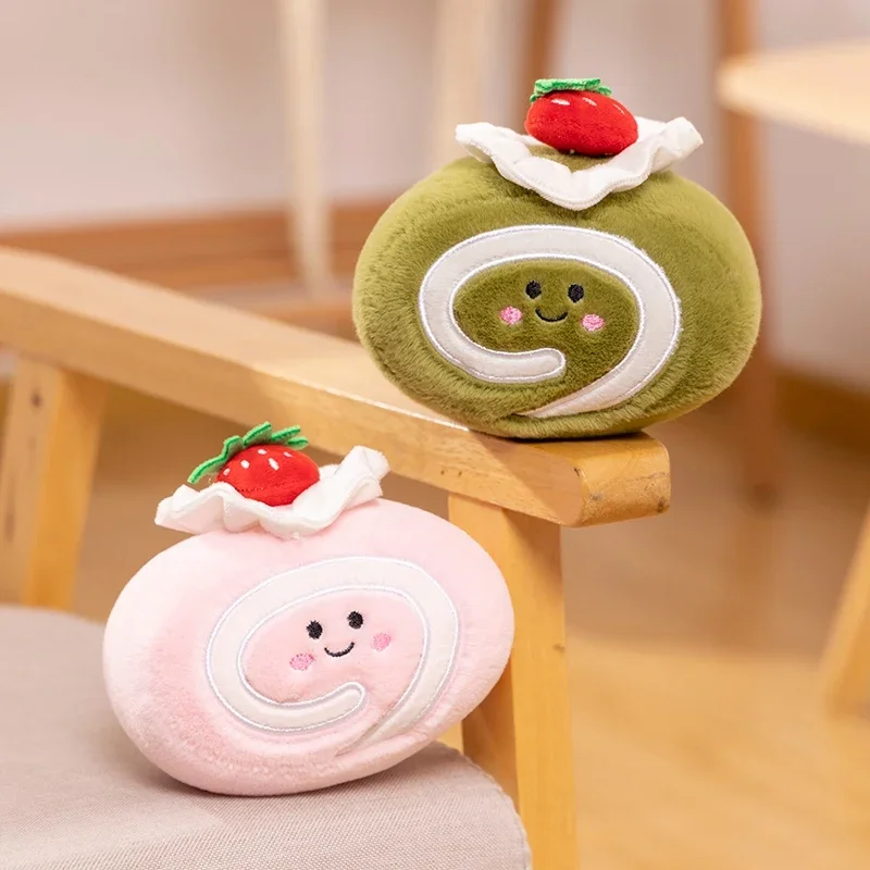 Stuffed Cake Plushie Strawberry Swiss Roll Plush Toys Cute Face Cream Snack Party Decor Party Gift Toys For Kids Birthday