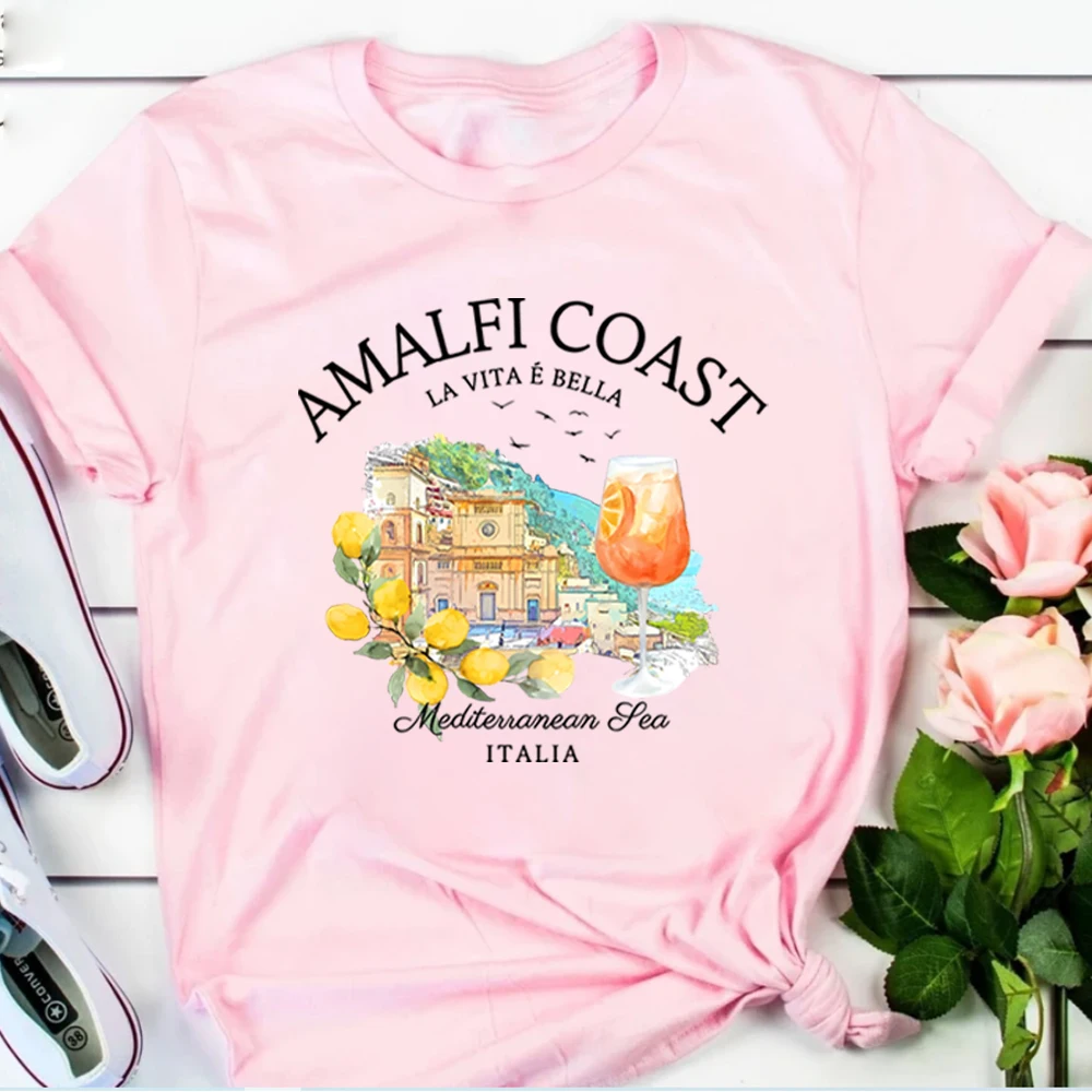 Aesthetic Amalfi Coast T Shirt Italy Lemons Shirt Harajuku Italian Spritz Shirts Beach Aesthetic Clothes Trendy Y2k Top