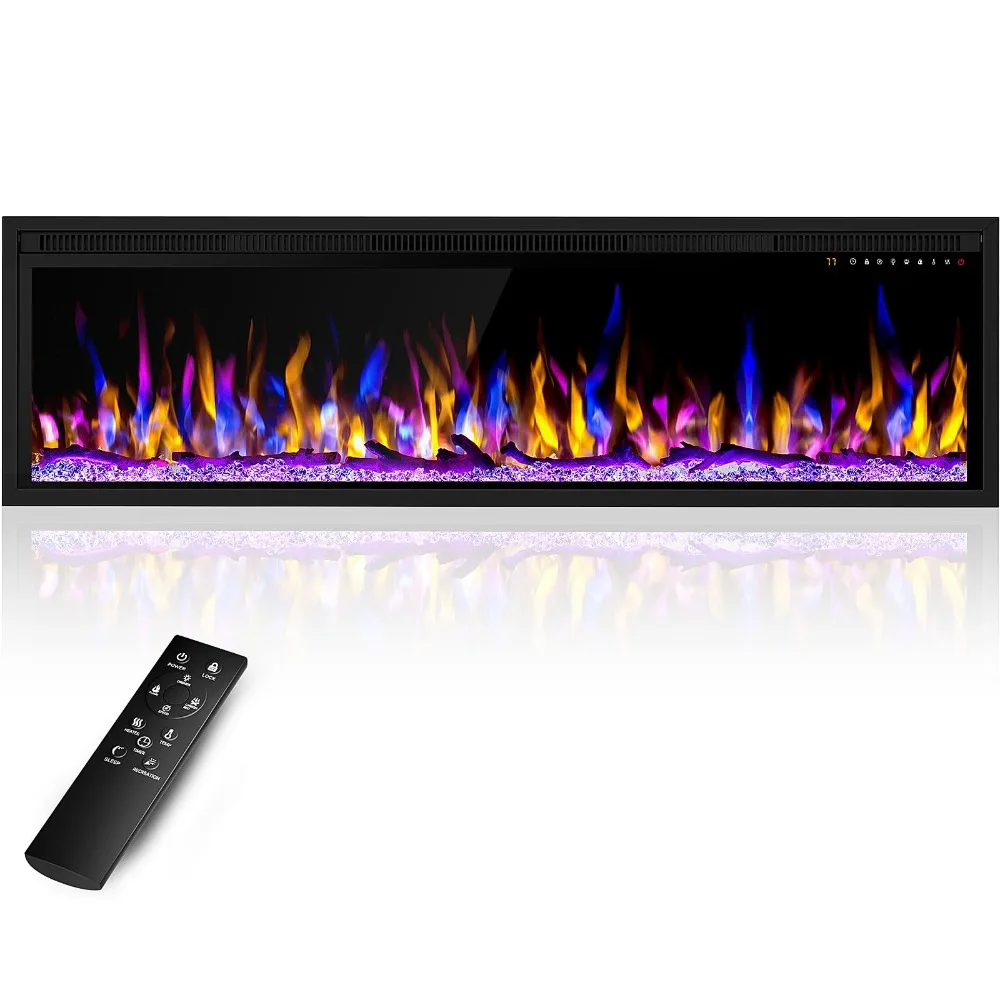 60 Inch Electric Fireplace Heater, Recessed in-Wall and Wall-Mounted Linear Heater Fireplace,Touch Screen & Remote Control