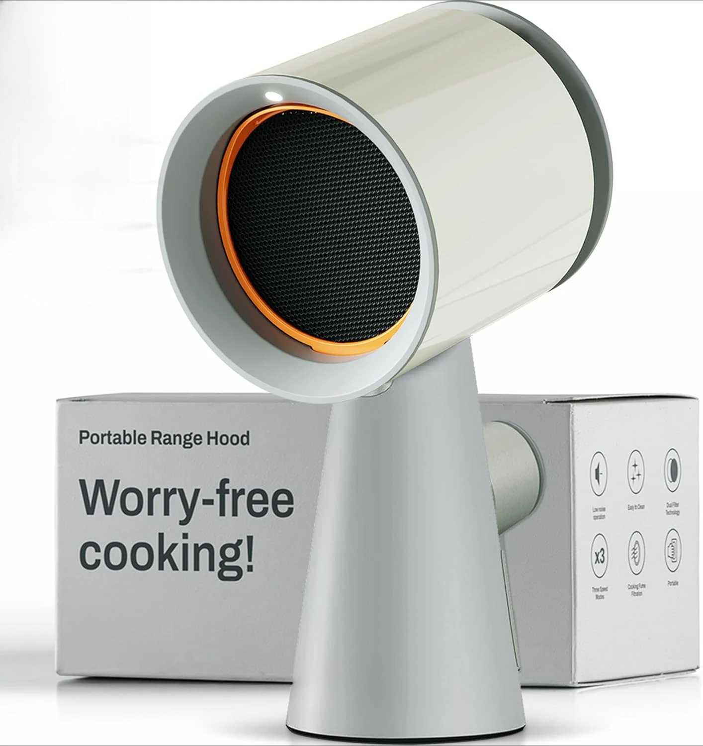 Portable Range Hood, Desktop Kitchen Exhaust Fan with 3 Speeds, Triple Filter Polymer, Aluminum & Carbon, Low Noise