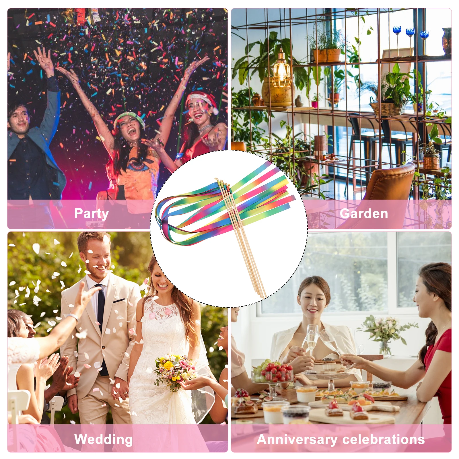 

5Pcs Fairy Wands Ribbon Sticks Wedding Birthday Party Streamers with Bells Colorful Handheld Ribbon Fairy Stick Party Supplies