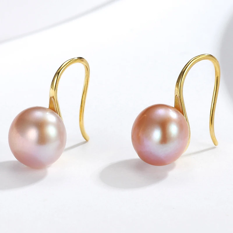 8-8.5mm Natural Freshwater Pearls Bread Round Shape Stud Earrings 925 Sterling Silver Gold Color Classic Elegant Gifts for Women