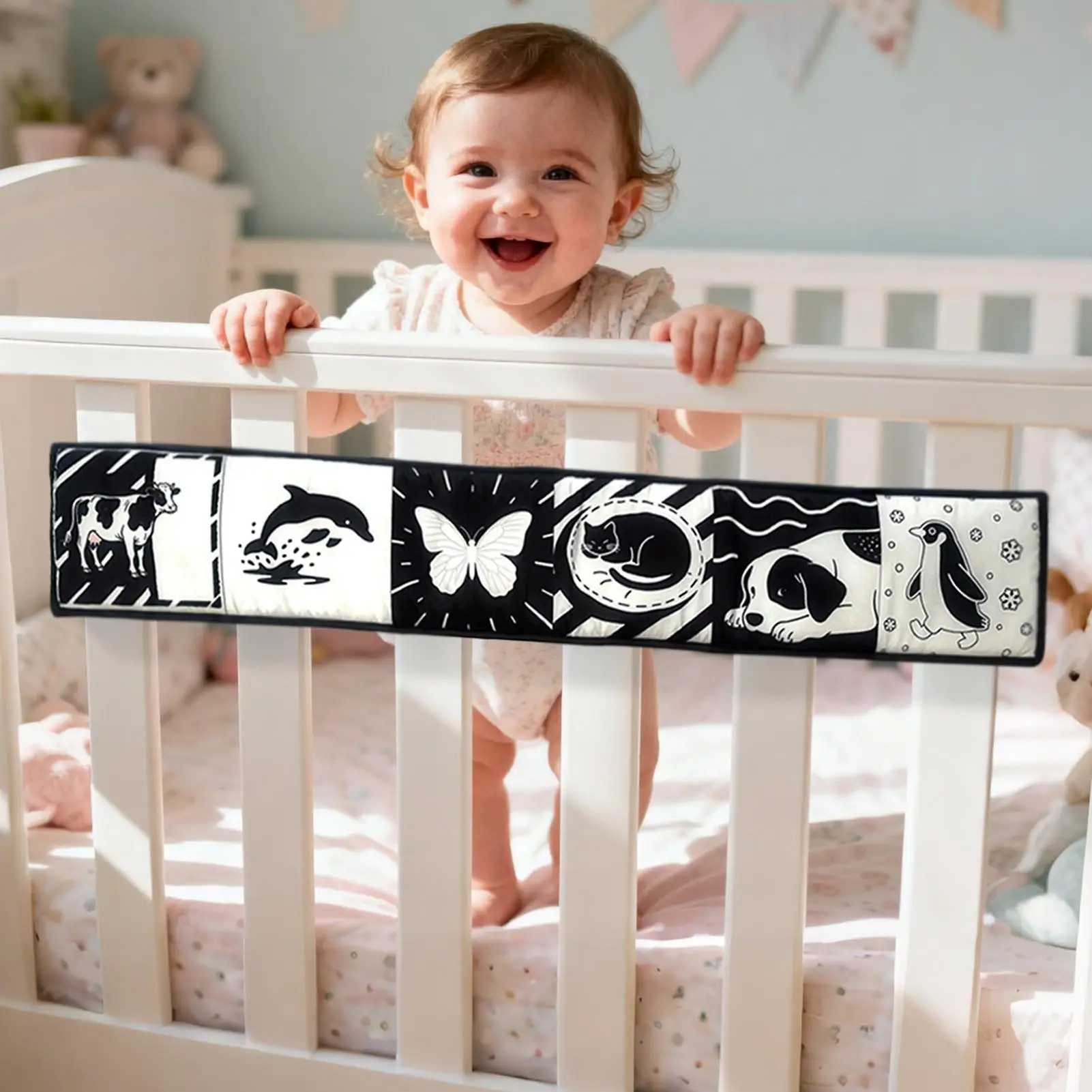 

Бампер для детской кроватки Детские принадлежности Дышащий бампер для кроватки с черно-белыми узорами для детей 0-36 месяцев, захватывающий разрыв