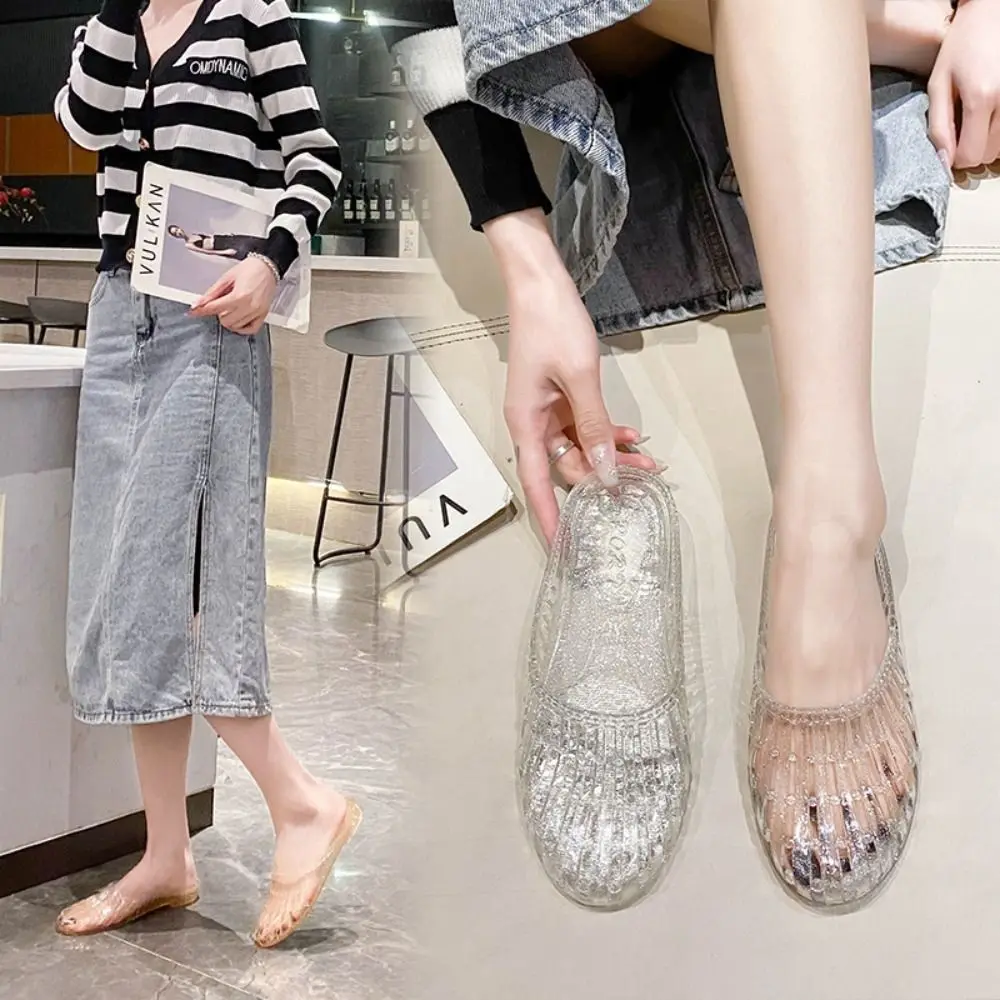 

Новые летние прозрачные тапочки, повседневные женские сандалии из ПВХ, балетки на плоской подошве, уличные туфли