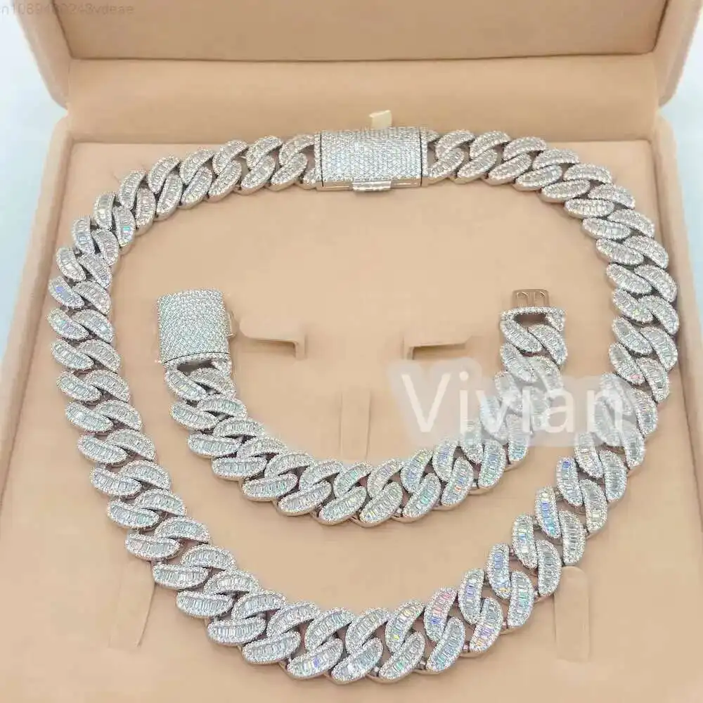 

Hip Hop Jewelry Baguette Diamond Miami Cuban Chain Vvs Moissanite Fashion Jewelry 925 Sterling Silver Necklace