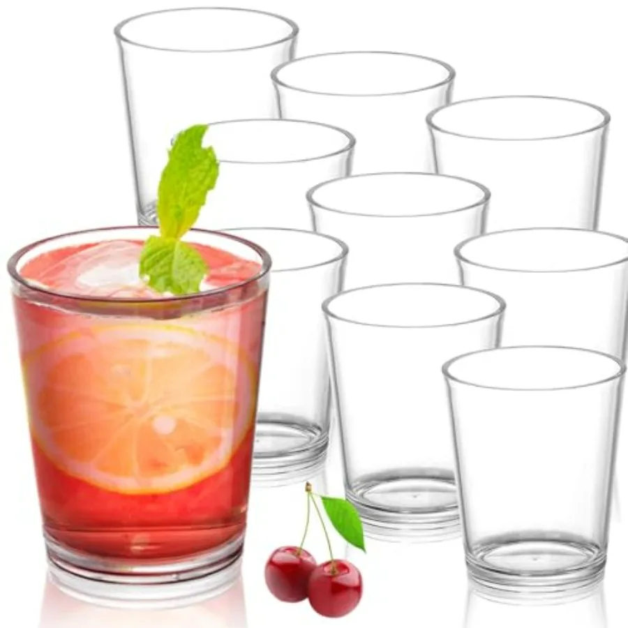 

9 Pack Plastic Drinking Glasses, 12 Oz Unbreakable Acrylic Water Tumblers, Reusable Shatter-Proof Clear Glasses, Whiskey Drinkw