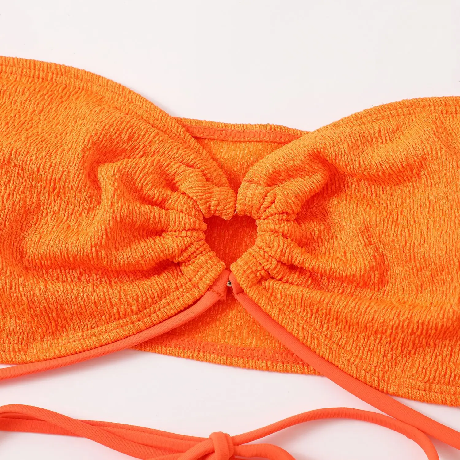 Bikini-Set für Damen, Orange, Bandeau, Schleife, Netzstoff, Überzug, 3-teilig, 2025, Sommer, sexy Strand-Badeanzug