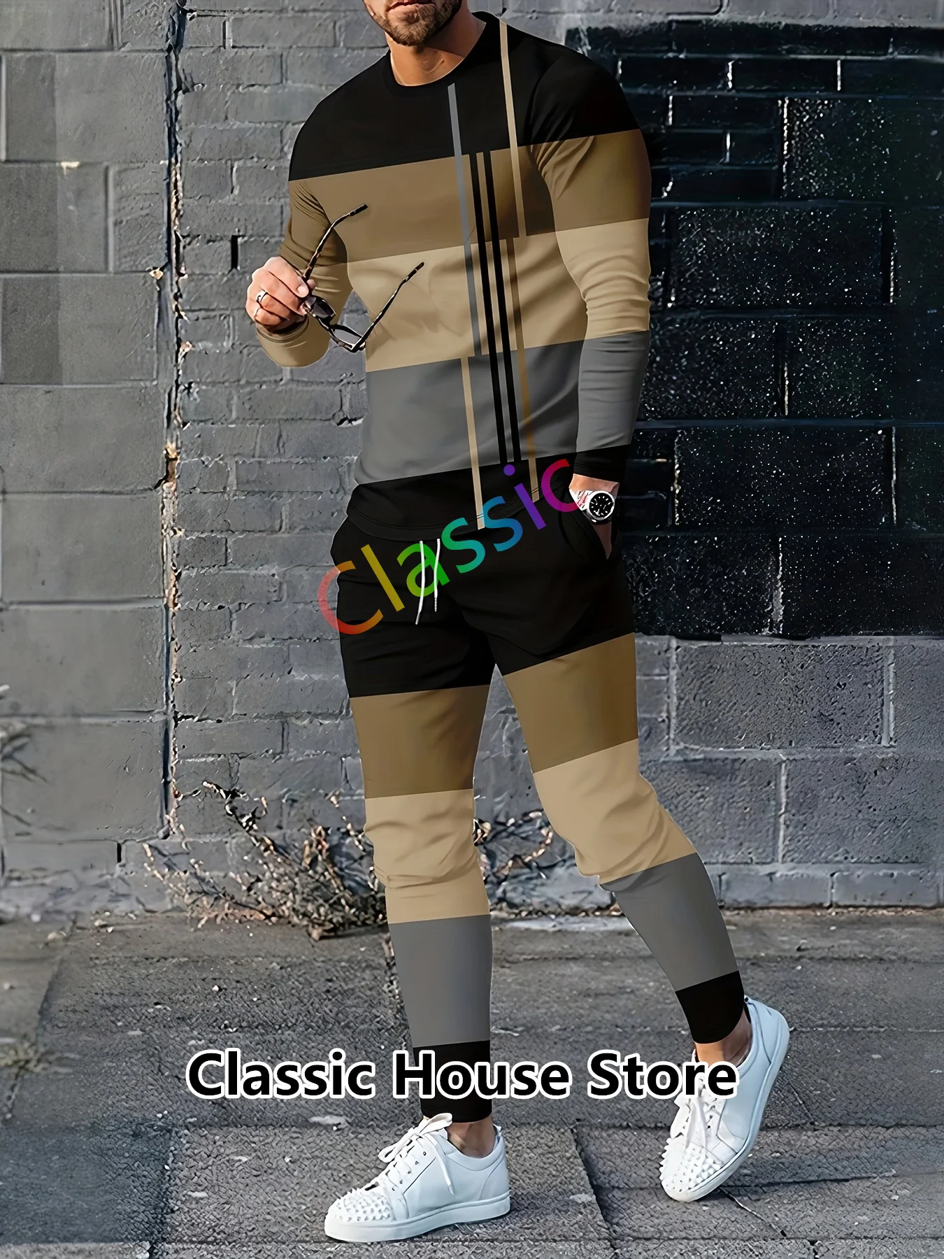Conjunto de 2 piezas para hombre, camiseta de manga larga y pantalones, ropa deportiva informal para correr, chándal de moda, ropa de gran tamaño