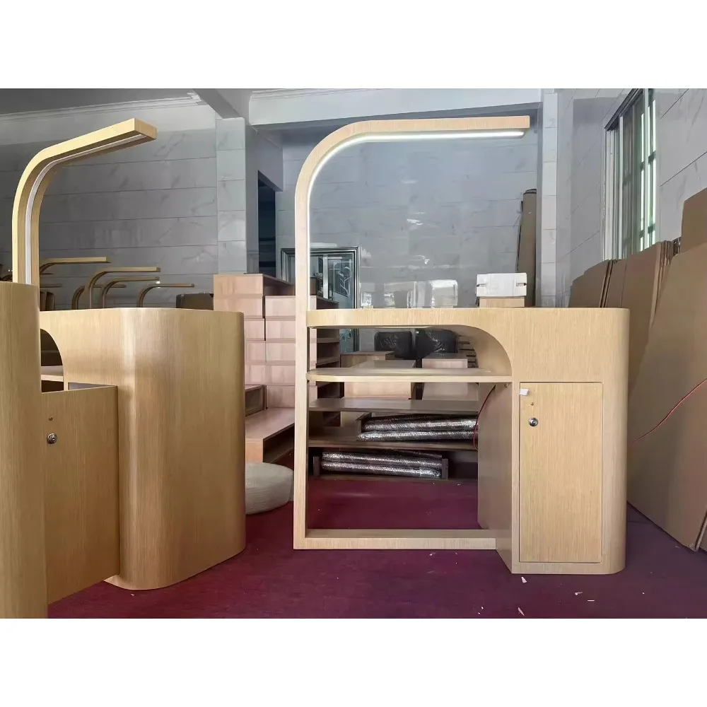 أثاث مانيكير فاخر خفيف لصالونات التجميل، أثاث أظافر خشبي، طاولة مانيكير وكرسي #4