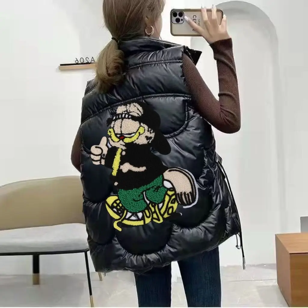 

Women's ort Stand Collar down Jaet Vest Bear Cotton Quilted Vest Outerwear Bright Surface Autumn Winter Faion New Arrival