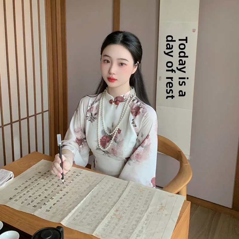 

New Chinese Sle Dr Women's Autumn New Sle National Trend Rvated Traditional Chinese Dr Long Sve