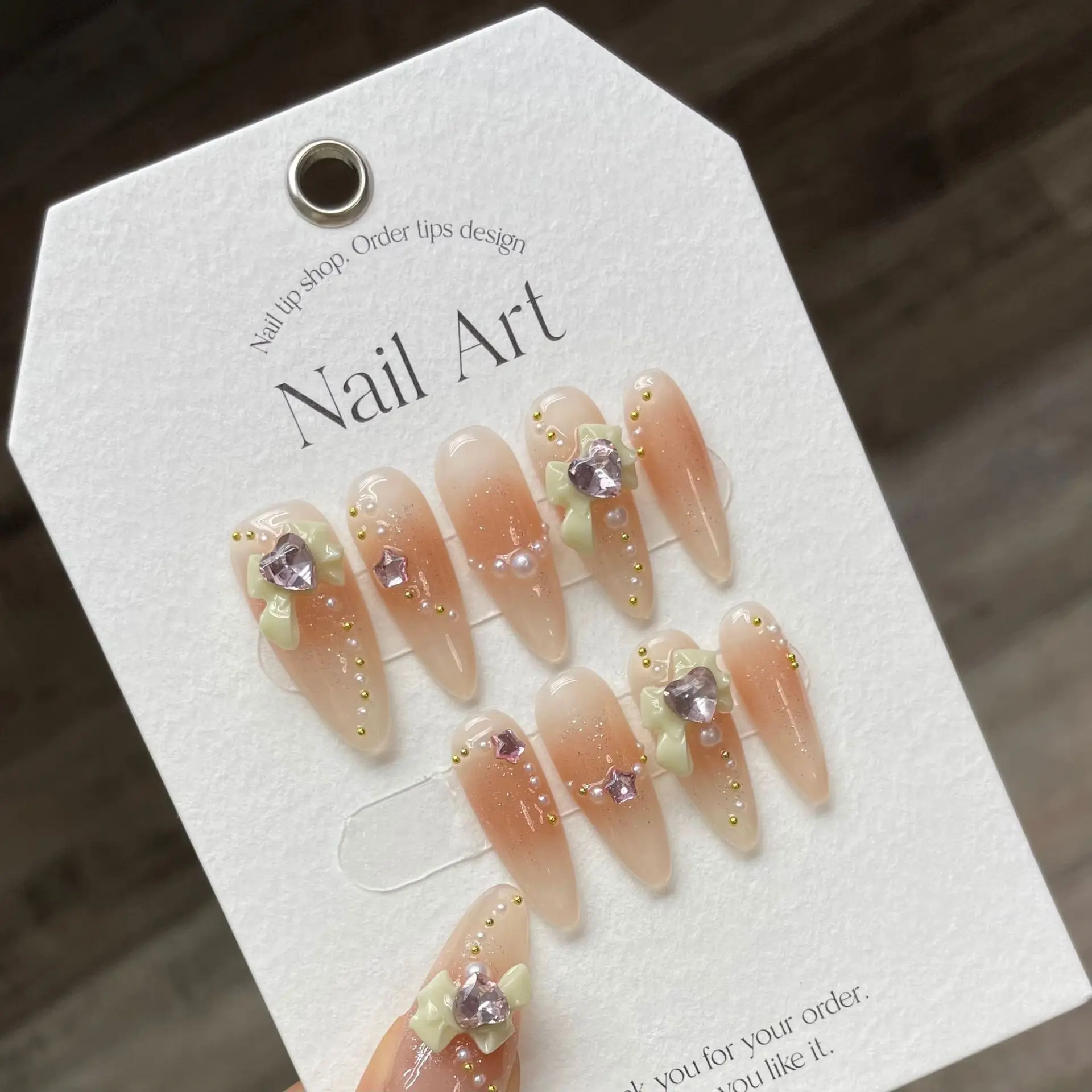 

10Pcs 3D Bow Almond Handmade Press on Nails Fake Nails Wearable Stick-on Nails Full Cover False Nail 네일 파츠 Накладные Ногти 네일팁