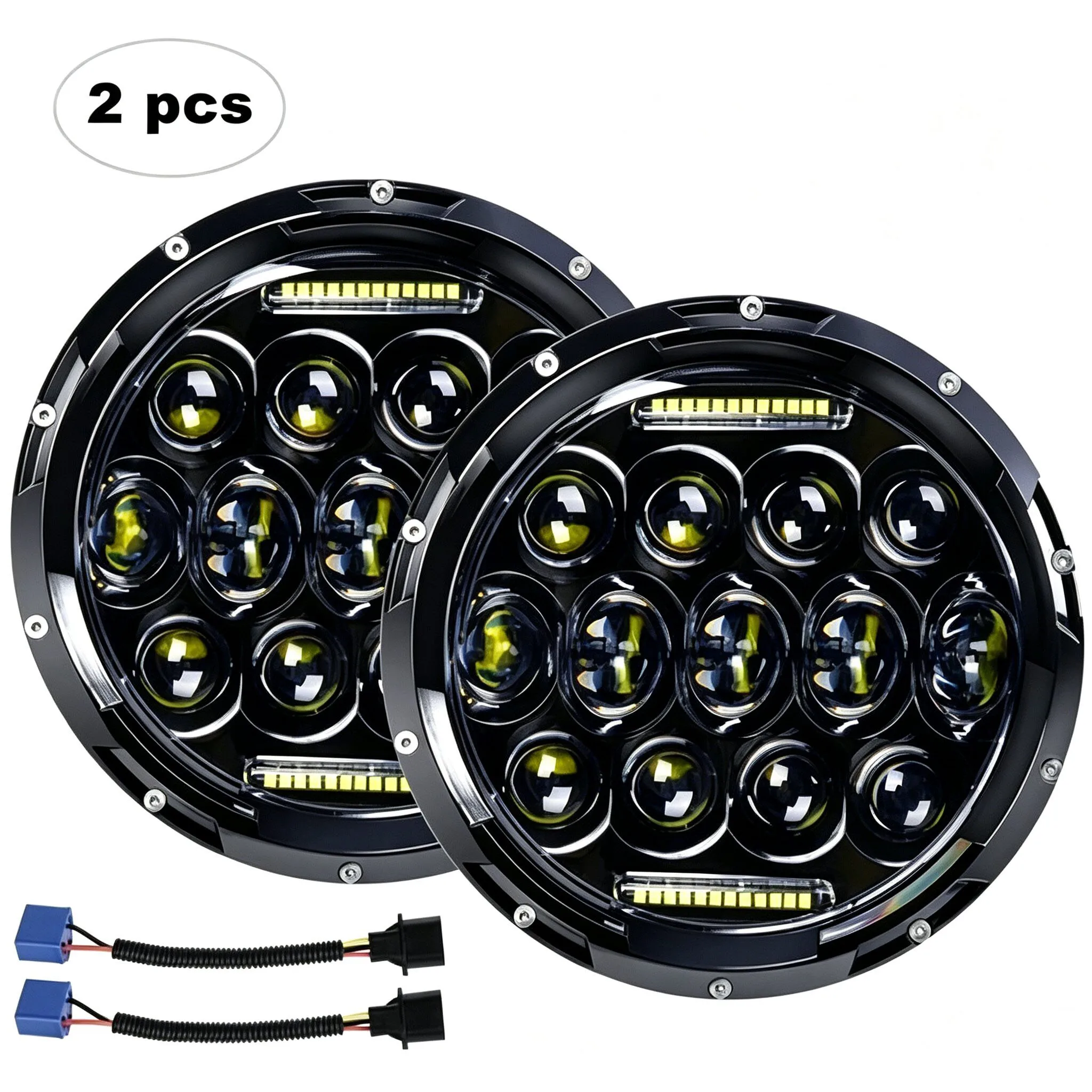 2Pcs 7 Inch LED Headlights Round High Low Beam DRL Halo Amber Turn Signal Lamp for Jeep Wrangler JK TJ Land Rover Defender
