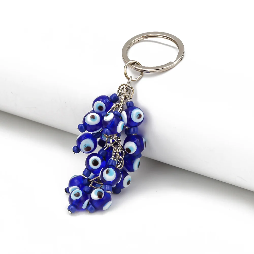 Lucky Eye Blue Turkish Evil Eye Bead Keychain Alloy Key Chain Women Men Bag Car Keyring Jewelry llavero porte clé מחזיק מפתחות