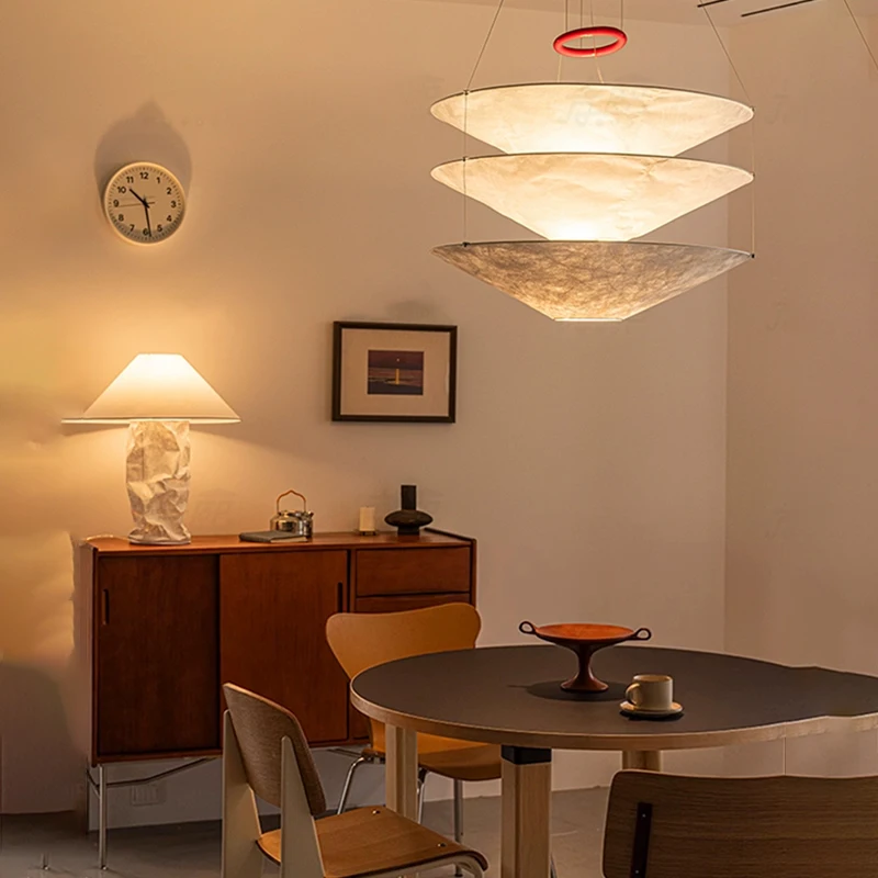 

Nordic Wabi Sabi Dupont Paper Pendant Lamp Minimalist Chandelier Hanging Light for Living Dining Room Bedroom Restaurant Bar