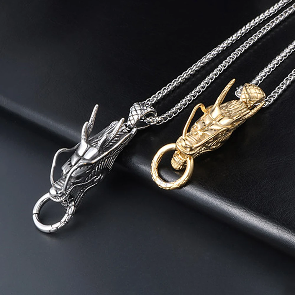 

Vintage Stainless Steel Dragon Head Pendant Punk Domineering Animal Necklace for Men Fashion Amulet Jewelry Gifts Wholesale