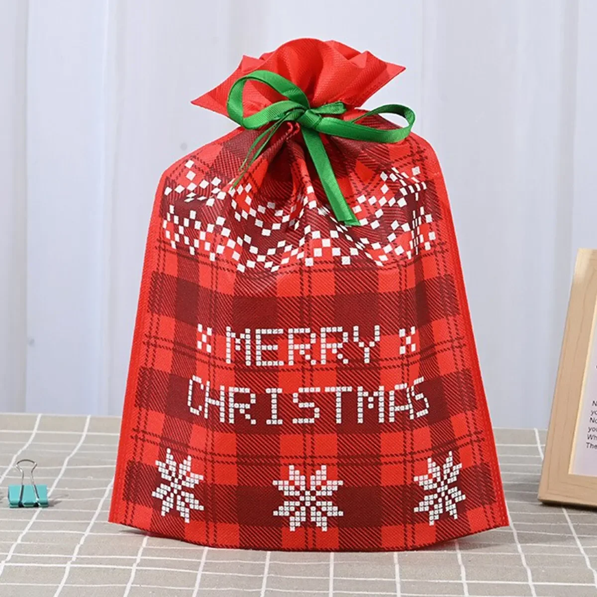 27x36cm Drawstring Merry Christmas Santa Claus Gift Bags Large Goods Cookies Candy Packaging Bag for Christmas New Year 2025