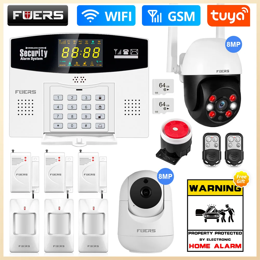 

Fuers Tuya Smart WIFI GSM Alarm System Burglar Alarm 433MHZ Wireless Wired Zone Link To Alexa Google Motion Sensor