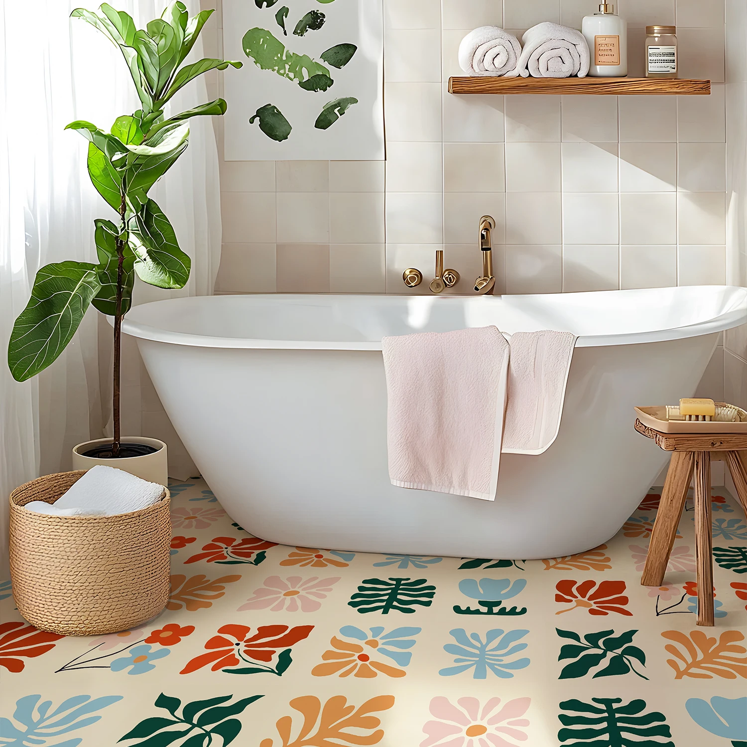 Boho Style Tile Sticker Traditional DIY Murals,Tile Waterproof Oil Proof Removable Decals for Bathroom & Kitchen Backsplash