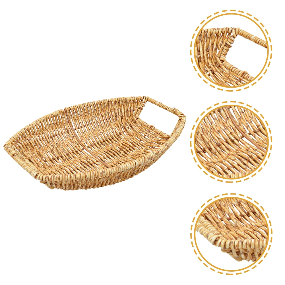 

Multifunctional Fake Rattan Storage Tray Desktop Basket Snack Fruit Dessert Home Office Organizing Sundry Container Cake Display
