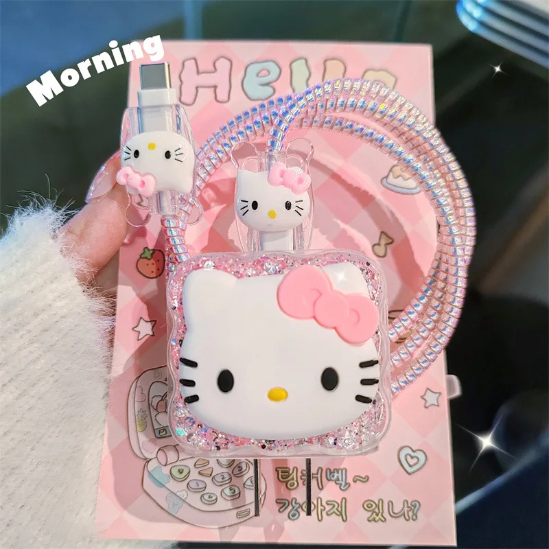 Hello Kitty For 20W 18W iphone Charger Protector Case,3D Cartoon Cute USB Data Cable Protection Case Cable Winder